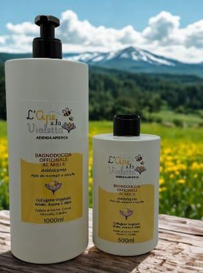 Bagnodoccia officinale al miele nei formati da 1 litro e 500 ml